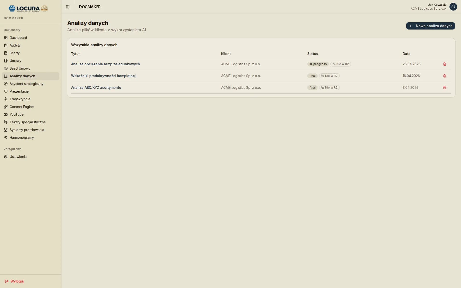 DOCMAKER - Analizy danych