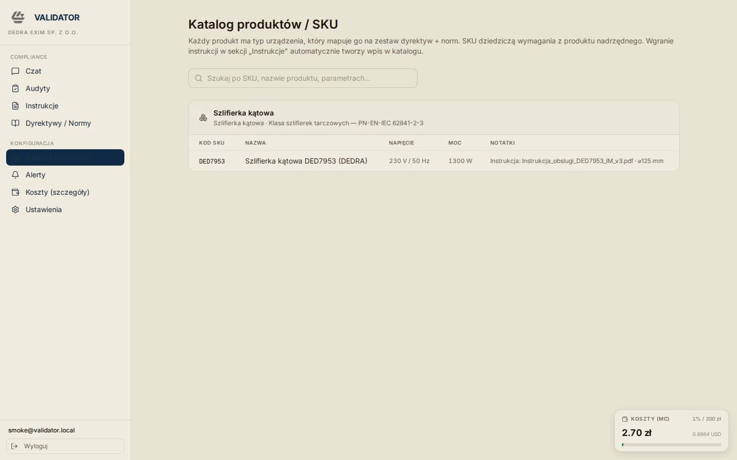 VALIDATOR - Katalog produktów